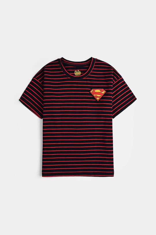 Boys Microfiber Jersey T-Shirt H/S - Blue/Red/Stripe