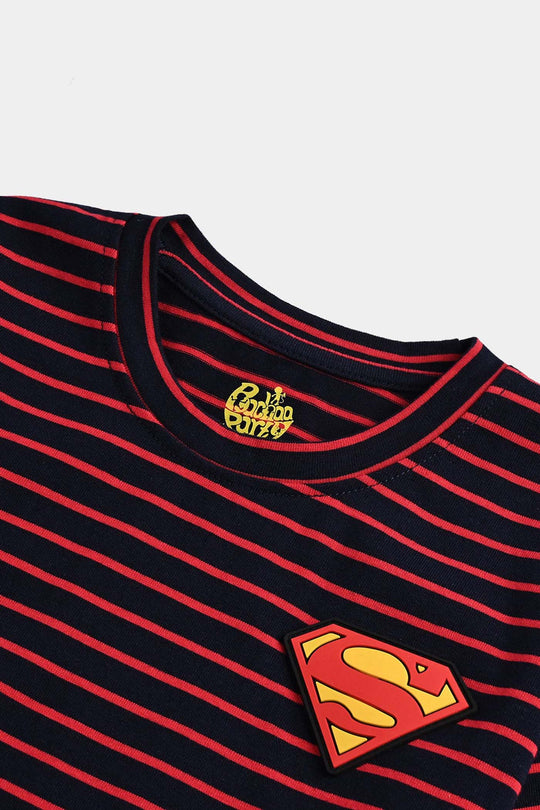 Boys Microfiber Jersey T-Shirt H/S - Blue/Red/Stripe