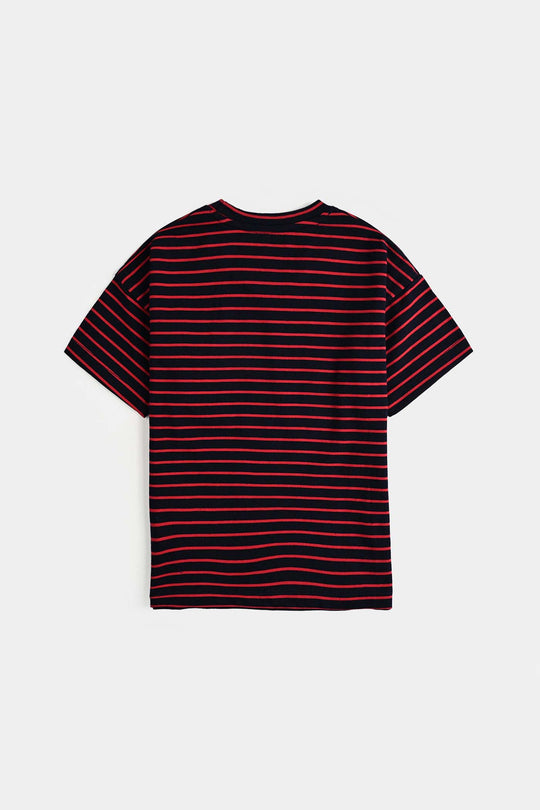 Boys Microfiber Jersey T-Shirt H/S - Blue/Red/Stripe