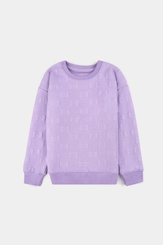 Girls Jacquard Sweatshirt EMBOSSED BOW 1-Purple