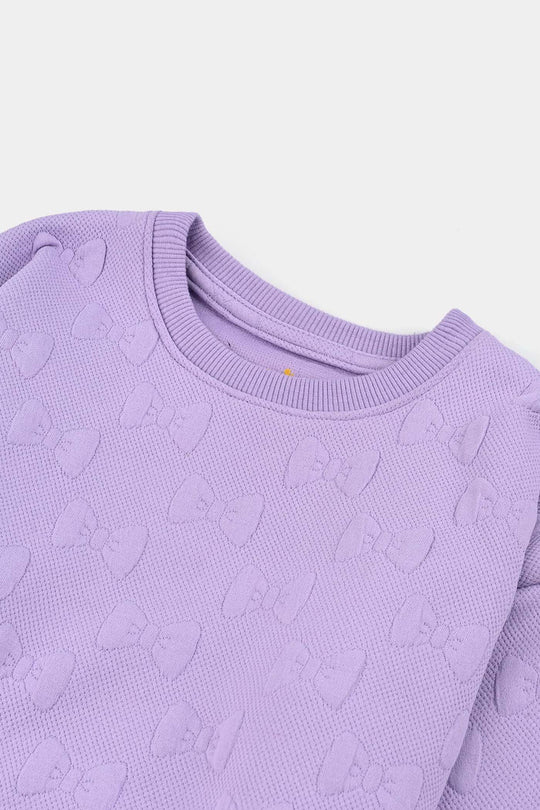 Girls Jacquard Sweatshirt EMBOSSED BOW 1-Purple