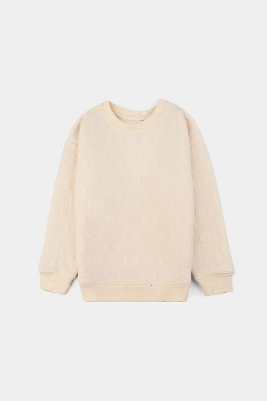 Girls Jacquard Sweatshirt EMBOSSED BOW 2- Off White