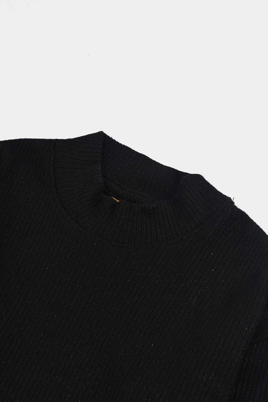 Girls 2x1 Rib Sweatshirt BLACK SHINE