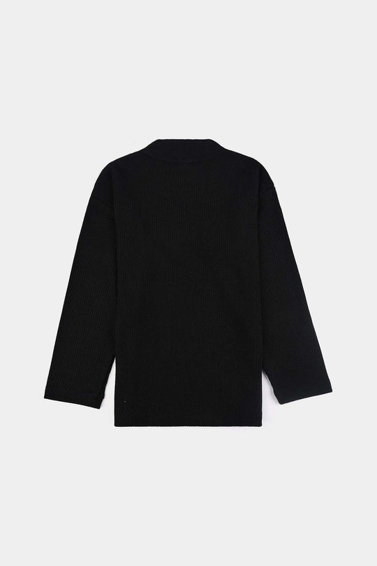 Girls 2x1 Rib Sweatshirt BLACK SHINE