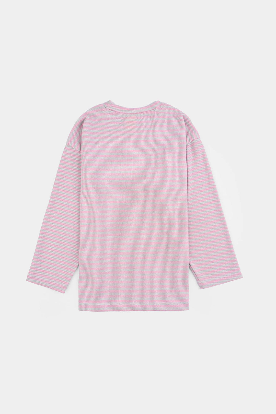 Girls Rib T-Shirt F/S SILVER BOW-Pink/Grey