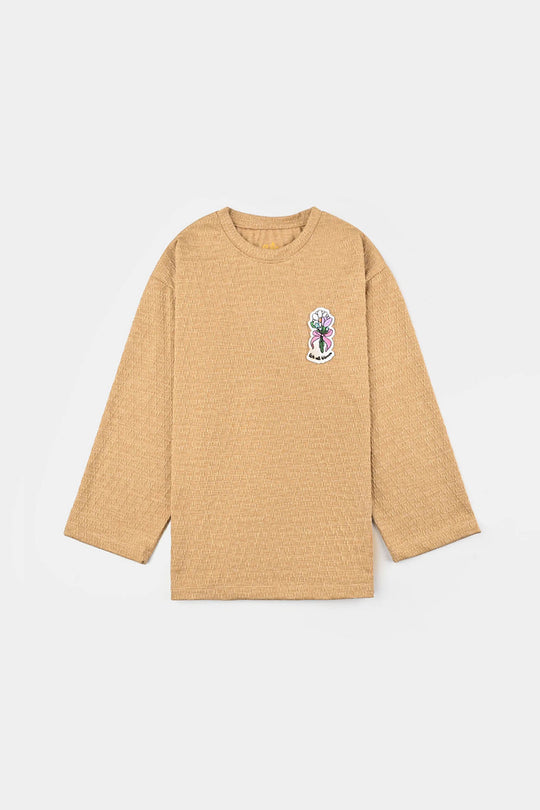 Girls Jacquard T-Shirt F/S WE ALL BLOOM-BROWN