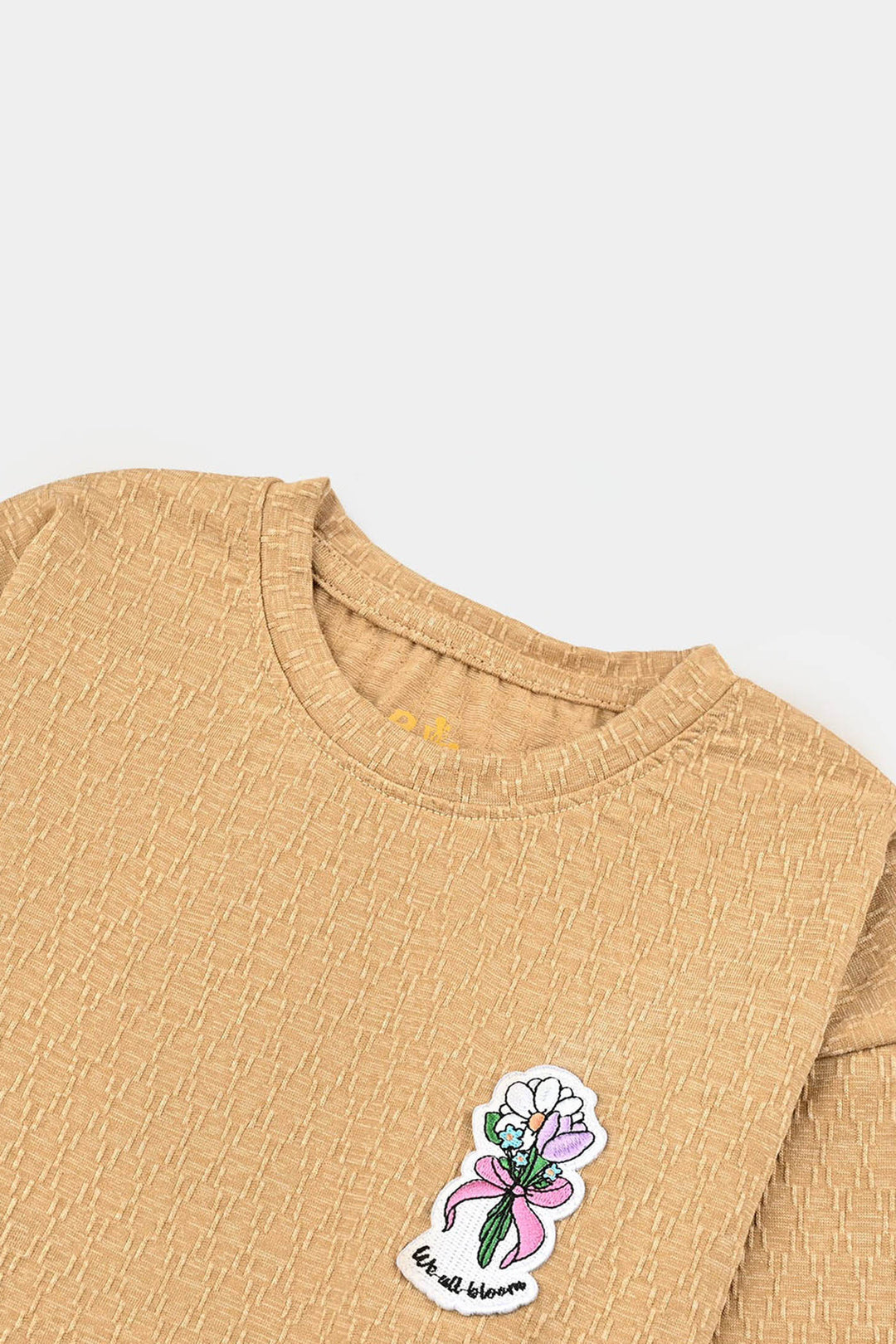 Girls Jacquard T-Shirt F/S WE ALL BLOOM-BROWN