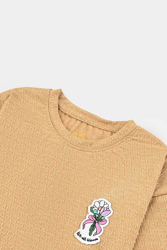 Girls Jacquard T-Shirt F/S WE ALL BLOOM-BROWN