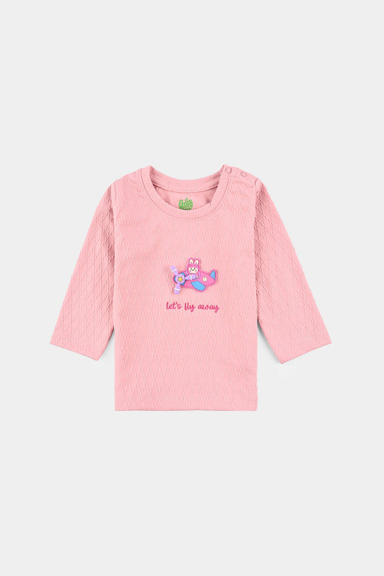Infant Girls Jacquard T-Shirt F/S LETS FLY AWAY-Peach