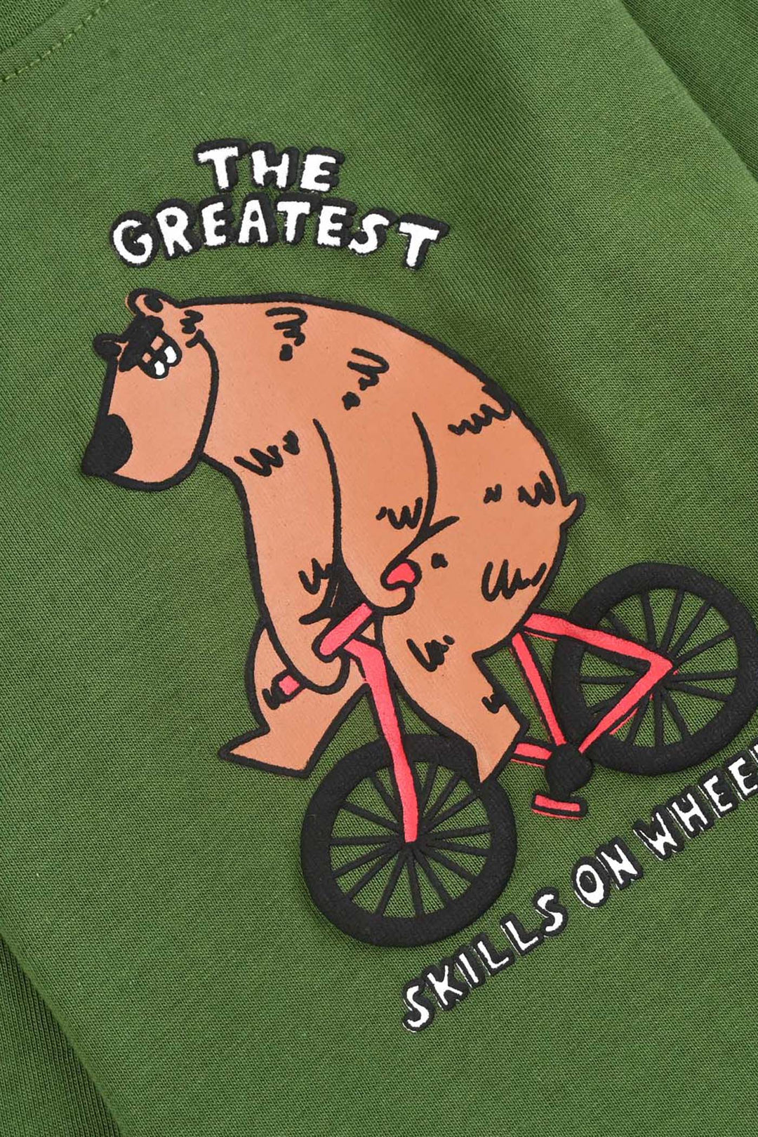 Infant Boys Jersey/Terry T-Shirt F/S SKILLS ON WHEEL BEAR-Olive Green