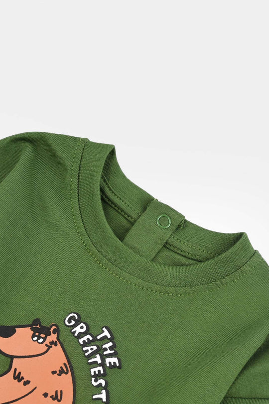 Infant Boys Jersey/Terry T-Shirt F/S SKILLS ON WHEEL BEAR-Olive Green