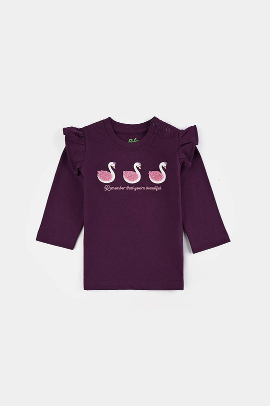 Infant Girls Jersey/Terry T-Shirt F/S YOU ARE BEAUTIFUL-Dark Purple
