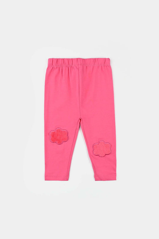 Infant Girls Jersey/Terry Embroidered Tights (Cloud) - Pink