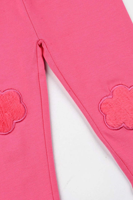 Infant Girls Jersey/Terry Embroidered Tights (Cloud) - Pink