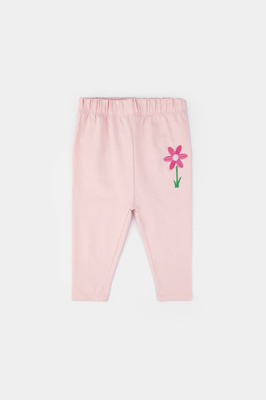Infant Girls Jersey/Terry Emb Tights Flower-C.Pink