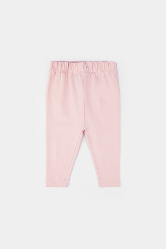 Infant Girls Jersey/Terry Emb Tights Flower-C.Pink