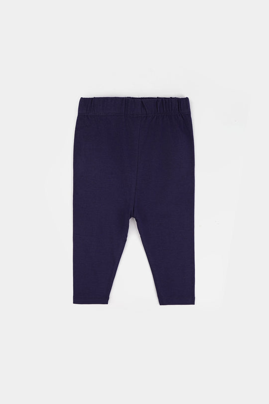 Infant Girls Jersey/Terry Emb Tights Flowers-NAVY