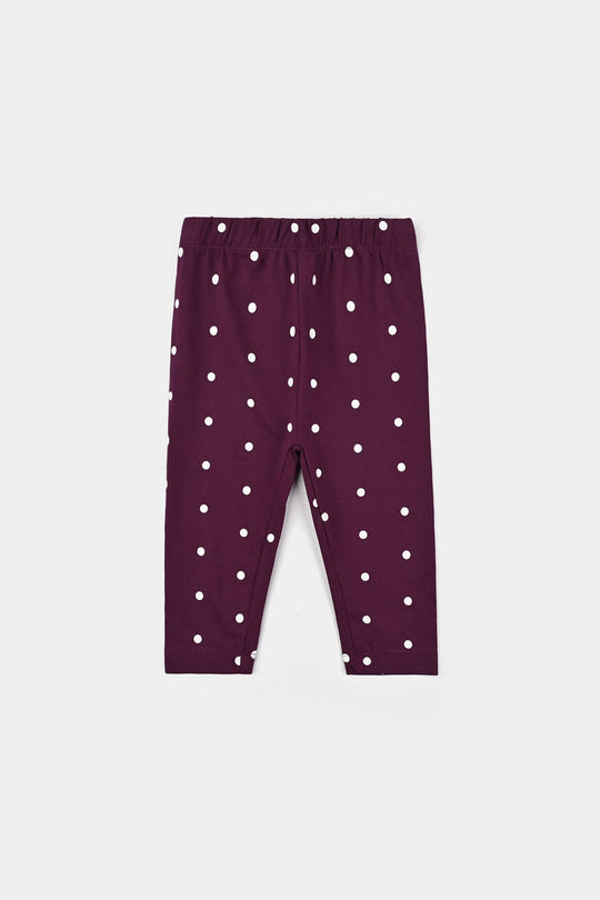 Infant Girls Jersey/Terry Printed Tights POLKA DOTS-Dark Purple