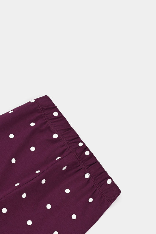 Infant Girls Jersey/Terry Printed Tights POLKA DOTS-Dark Purple