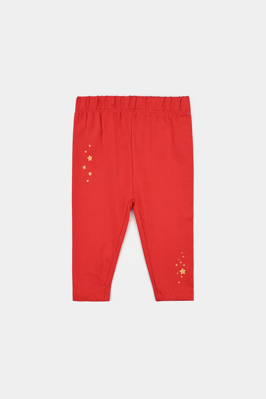 Infant Girls Jersey/Terry Printed Tights STARS-Chine .Red