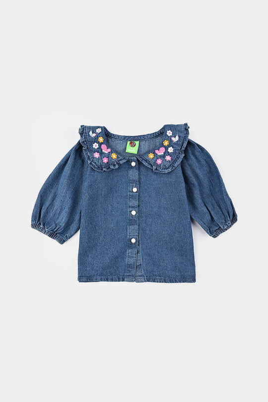 Infant Girls Denim (Light Denim) Suit-Flower Edit - Blue