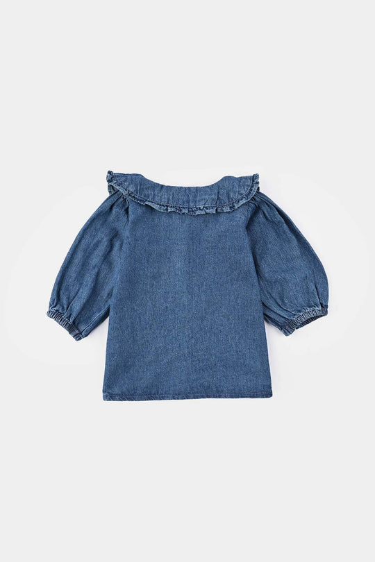 Infant Girls Denim (Light Denim) Suit-Flower Edit - Blue