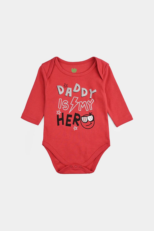 Infant Unisex Cotton Interlock Romper (DADDY IS MY HERO) - Red