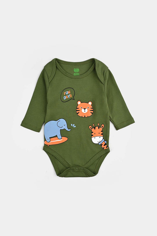 Infant Boys Cotton Interlock Basic Romper (Fun Days) - Green