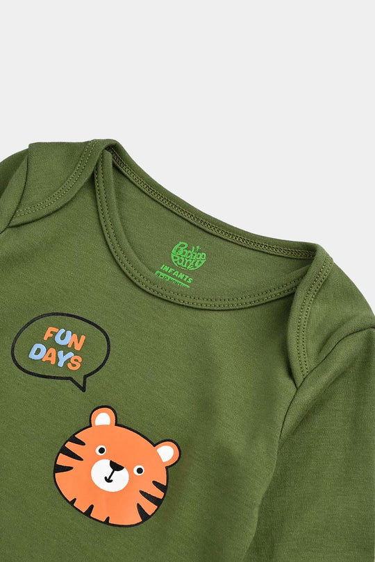 Infant Boys Cotton Interlock Basic Romper (Fun Days) - Green