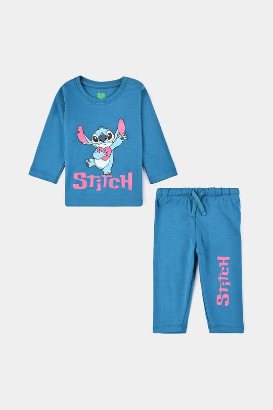 Infant Girls Cotton Interlock Suit STITCH-Blue
