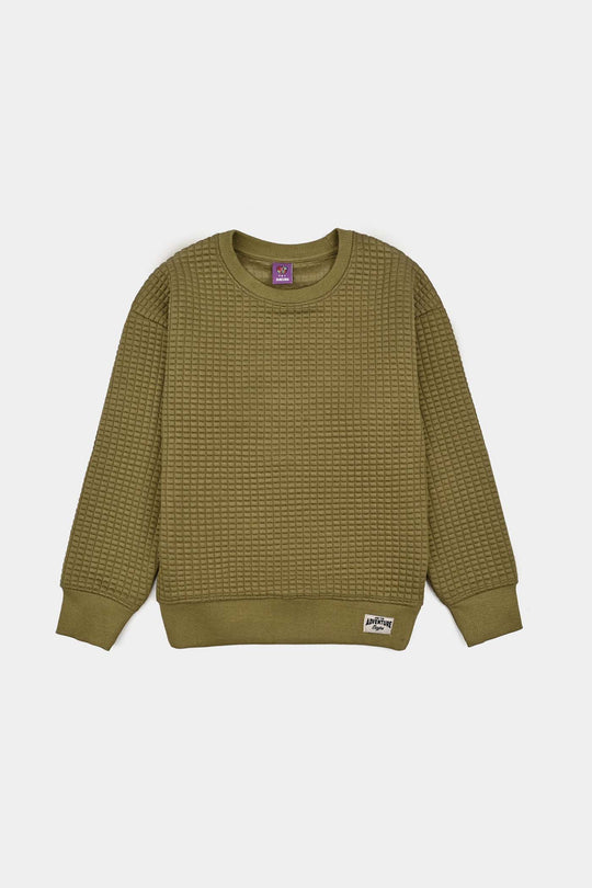 Boys Quilted Sweatshirt THE ADVENTURE BEGINS-GREEN