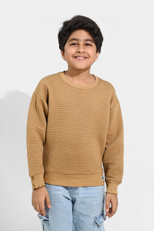 Boys Quilted Sweatshirt THE ADVENTURE BEGINS - BROWN