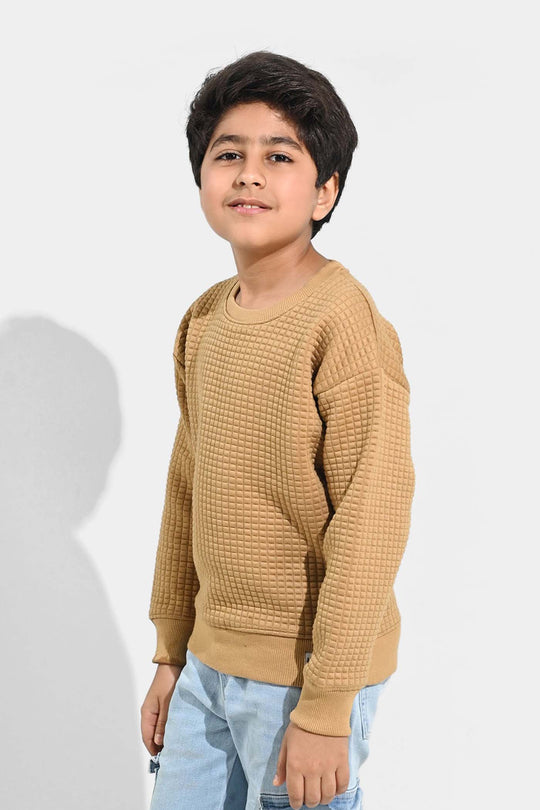 Boys Quilted Sweatshirt THE ADVENTURE BEGINS - BROWN