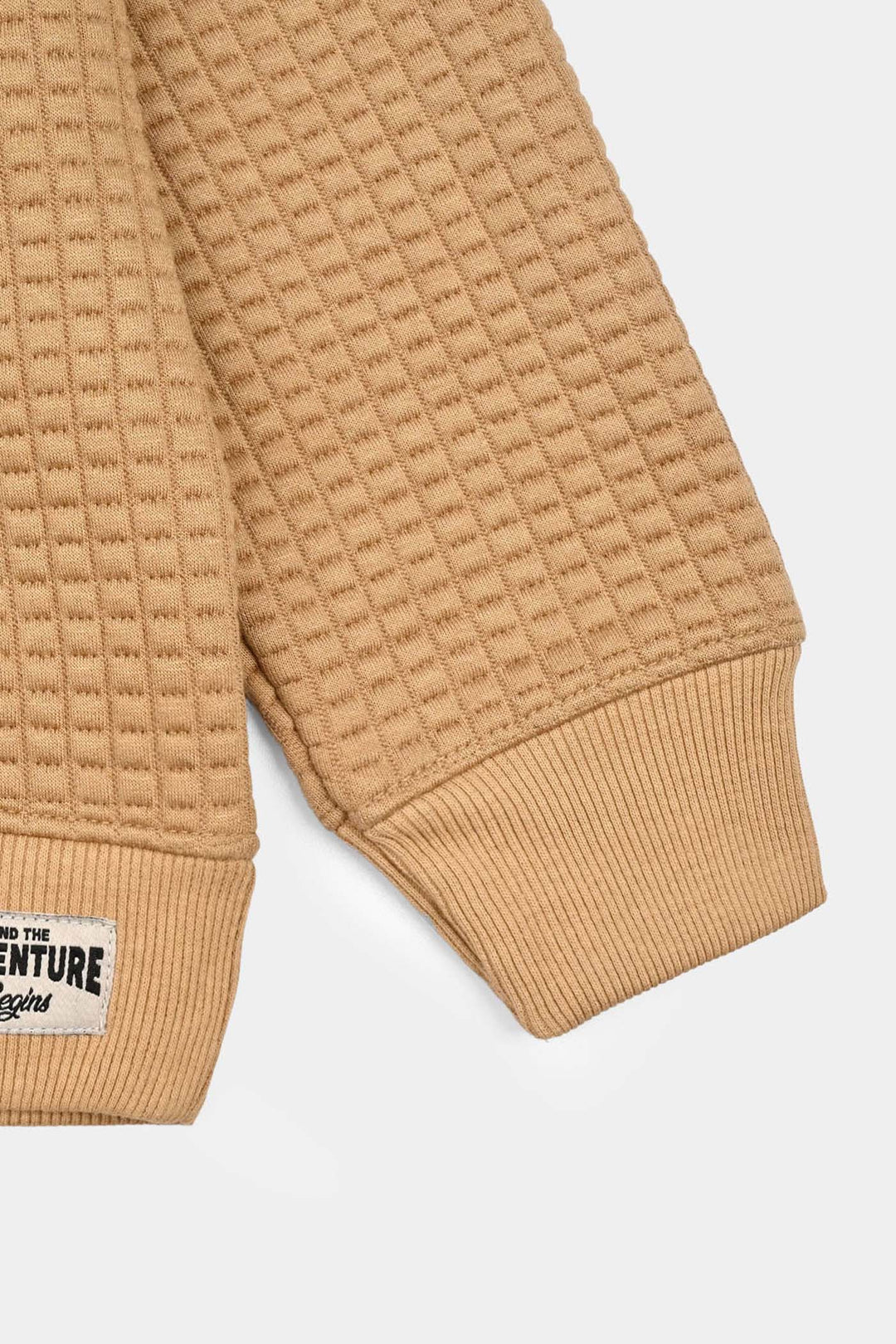 Boys Quilted Sweatshirt THE ADVENTURE BEGINS - BROWN