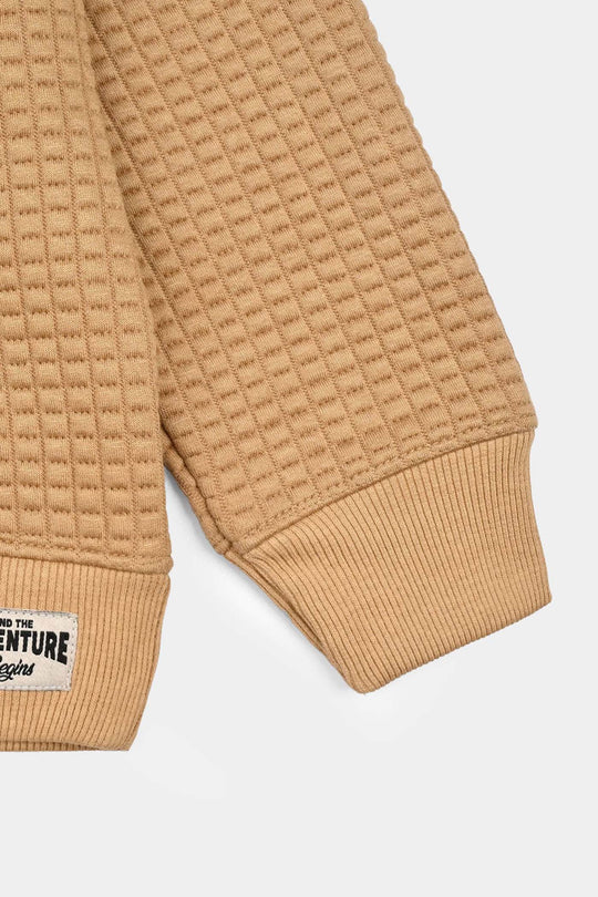 Boys Quilted Sweatshirt THE ADVENTURE BEGINS - BROWN