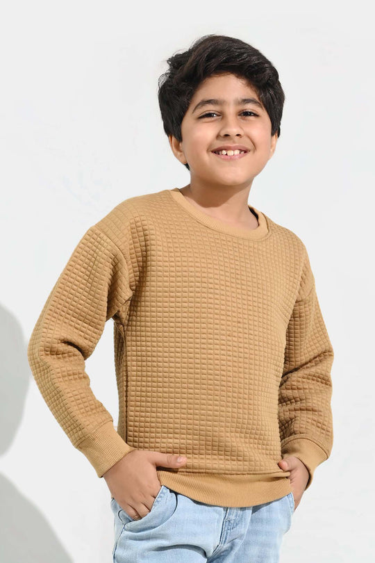 Boys Quilted Sweatshirt THE ADVENTURE BEGINS - BROWN