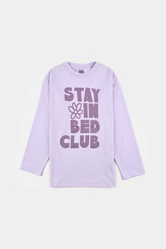 Girls Poly Cotton Jersey Night Suit - Purple