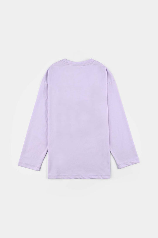Girls Poly Cotton Jersey Night Suit - Purple