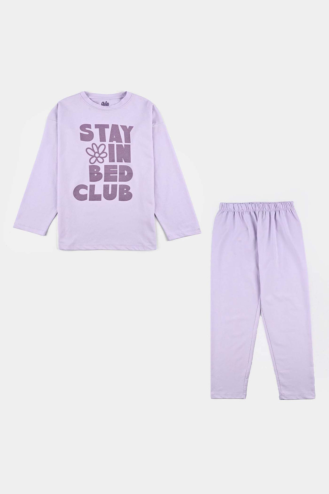 Girls Poly Cotton Jersey Night Suit - Purple