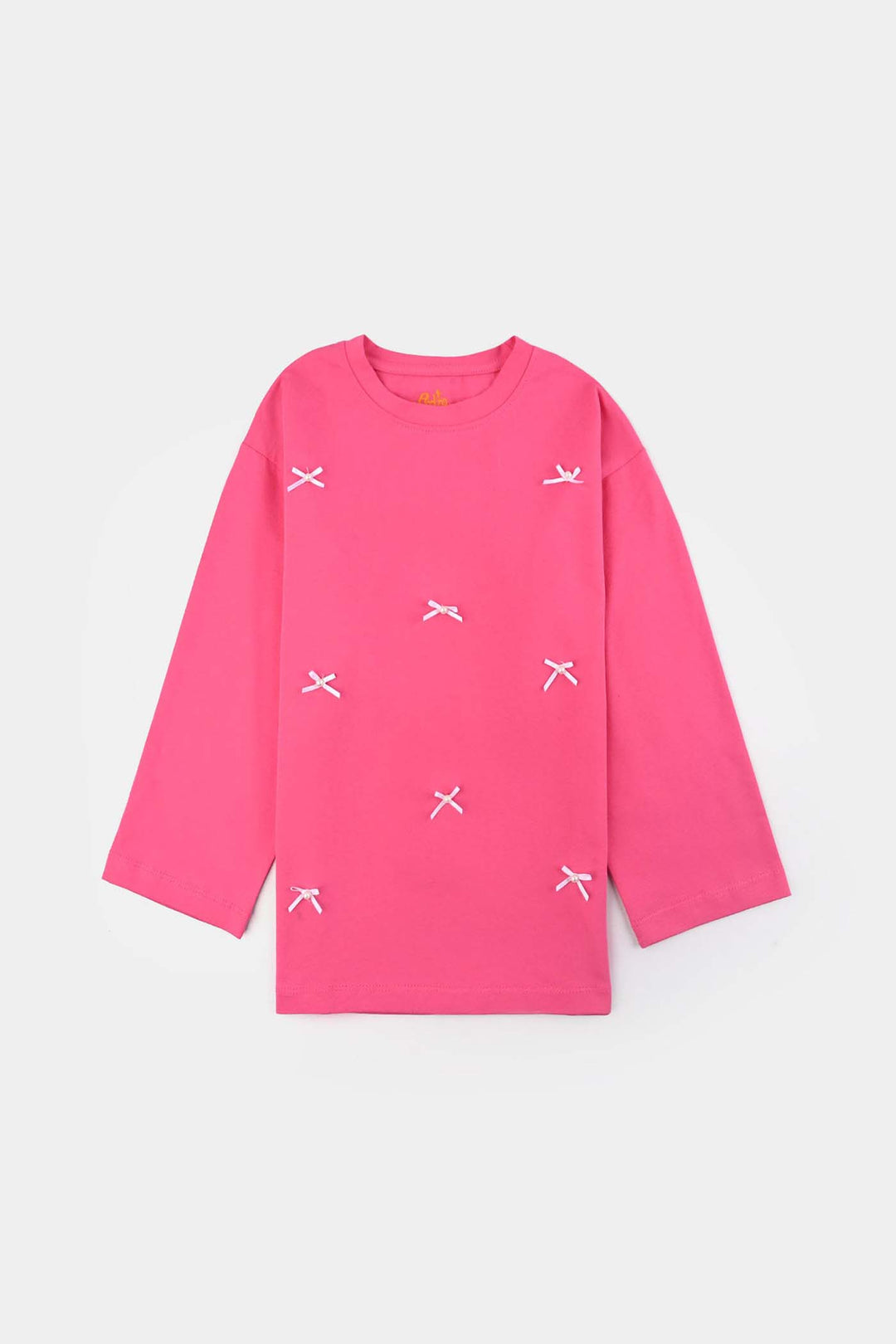 Girls Jacquard Jersey T-Shirt F/S BOWS-PINK