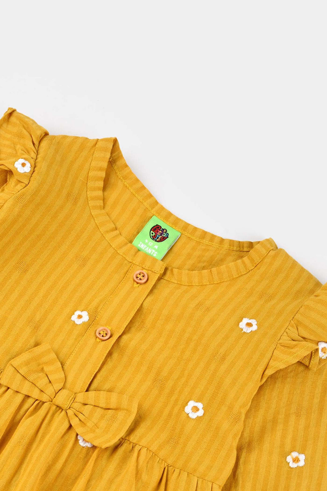 Infant Girls Cotton Jacquard Woven Romper-Orchid Bloom-Yellow