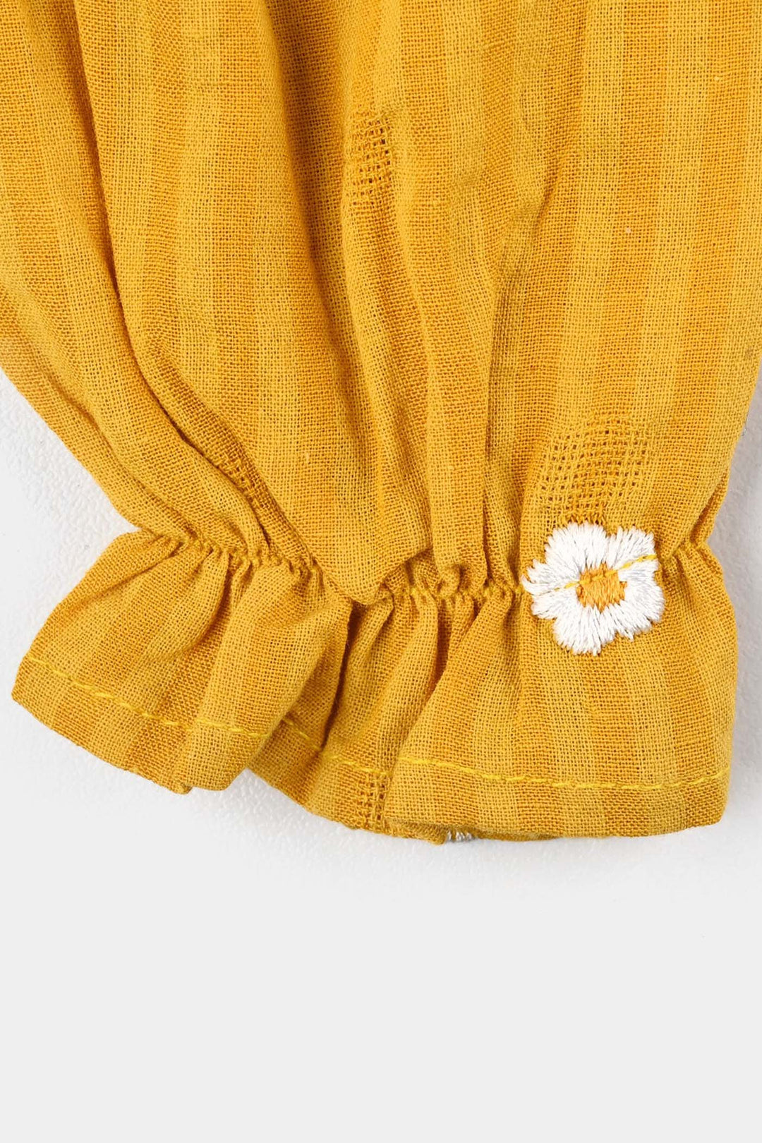 Infant Girls Cotton Jacquard Woven Romper-Orchid Bloom-Yellow