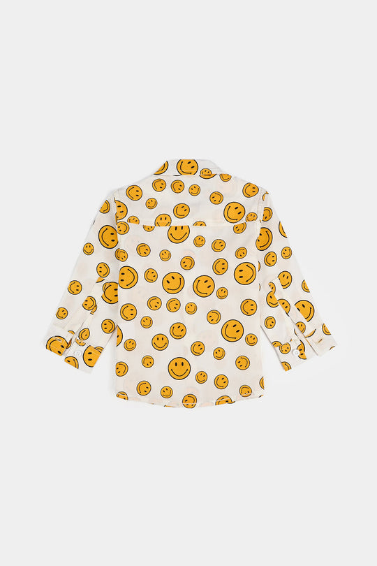 Infant Boys Cotton Poplin Suit-Smile - Off White