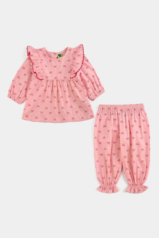 Infant Girls Cotton 2 Pc Suit-Knot IT-Light Pink
