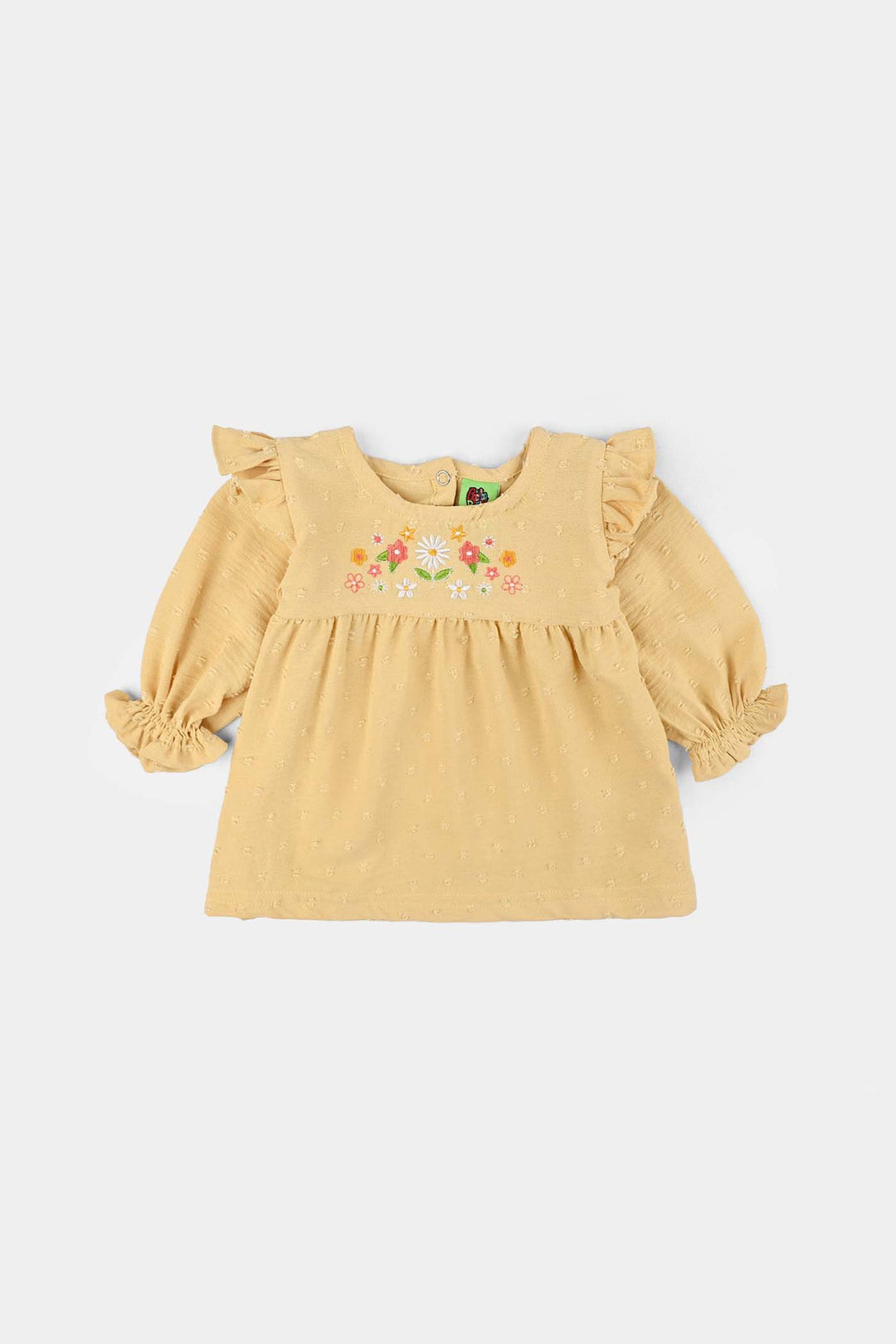 Infant Girls Cotton Jacquard 2 Pc Suit-Bloom Hues-Yellow