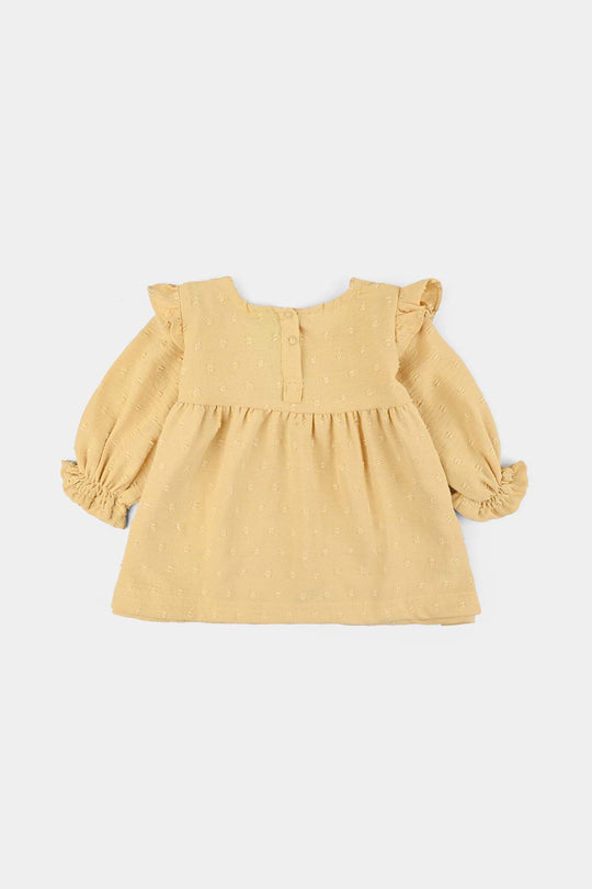 Infant Girls Cotton Jacquard 2 Pc Suit-Bloom Hues-Yellow