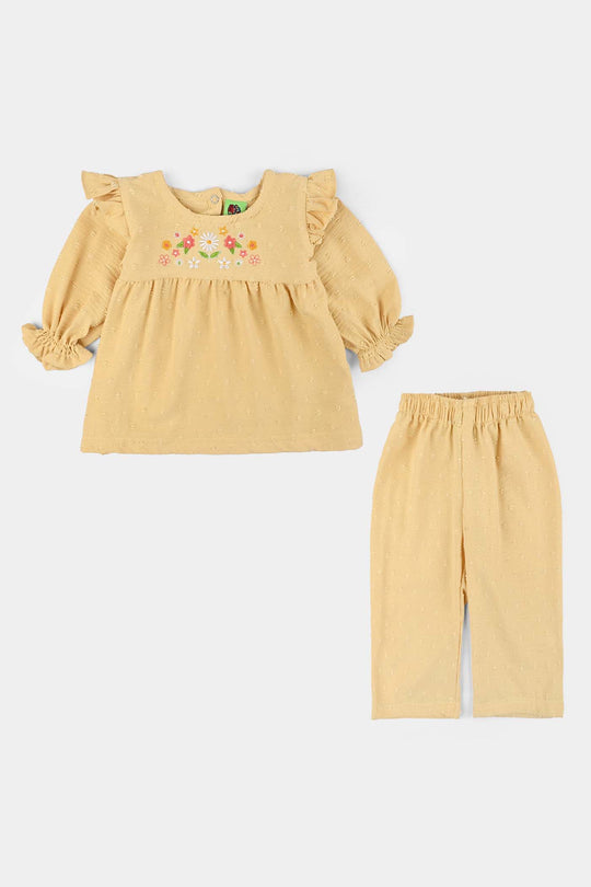 Infant Girls Cotton Jacquard 2 Pc Suit-Bloom Hues-Yellow