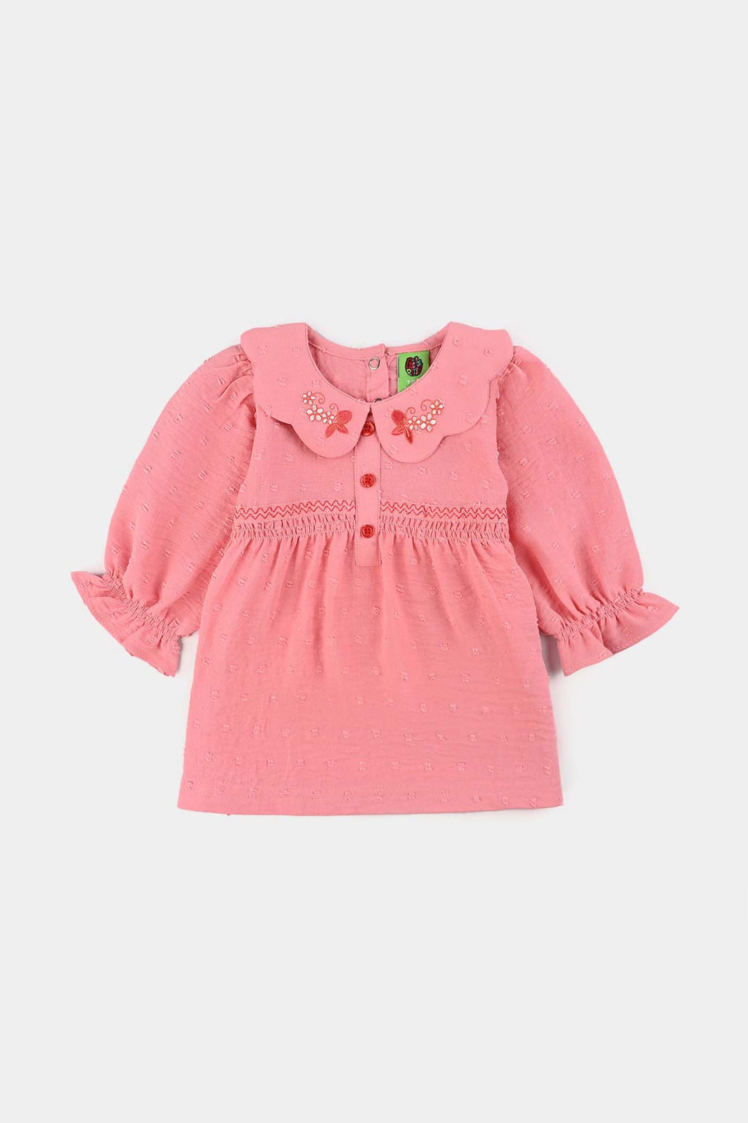 Infant Girls Cotton Jacquard 2 Pc Suit - Light Pink