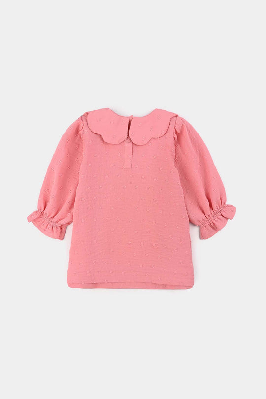 Infant Girls Cotton Jacquard 2 Pc Suit - Light Pink