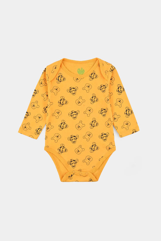 Infant Boys Cotton Interlock Basic Romper F/S Pack OF 3-Yellow/White